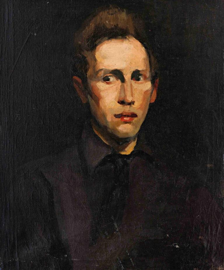 Portrait Of A Young Man,Portret van een jonge man,George Wesley Bellows,Olieverf,Olieverf, solo, 1 jongen