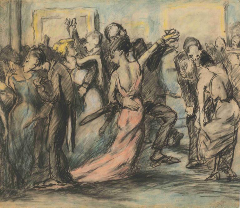 Society Ball (verso),Samenlevingsbal (verso),George Wesley Bellows,Olieverf,Olieverf, meerdere meisjes