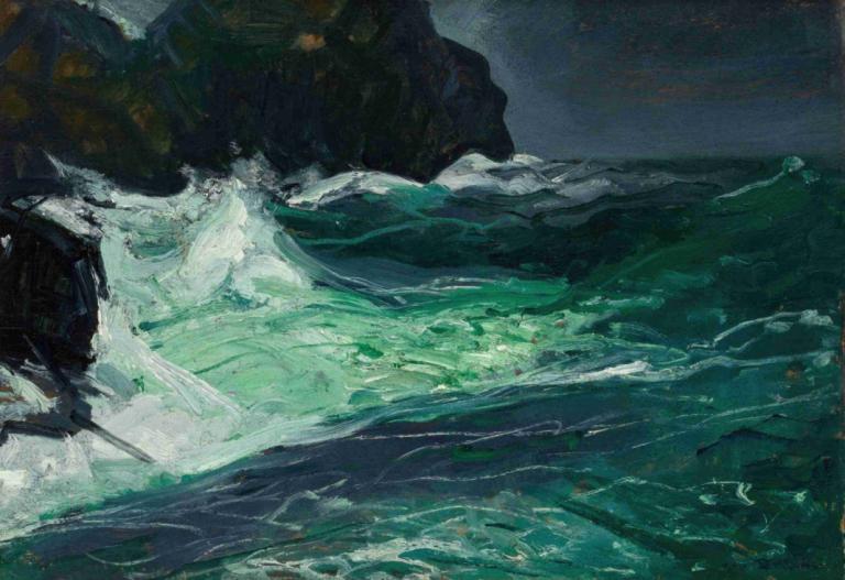 Storm Sea,Stormzee,George Wesley Bellows,Olieverf,Olieverf, geen mensen, landschap, water, golven