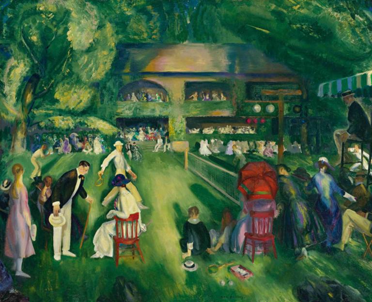 Tennis At Newport,Tennis in Newport,George Wesley Bellows,Olieverf,Olieverf, meerdere meisjes