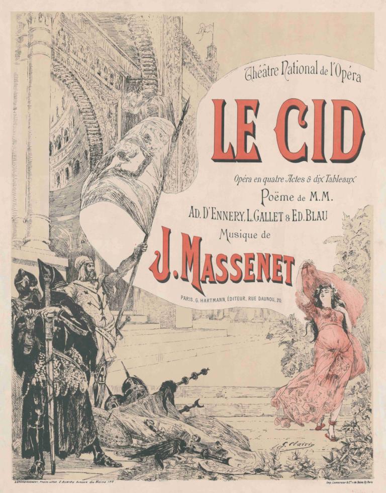 Cartel de la ópera de Massenet, El Cid,Georges Jules Victor Clairin,Illustration,Illustration, 1girl, dress