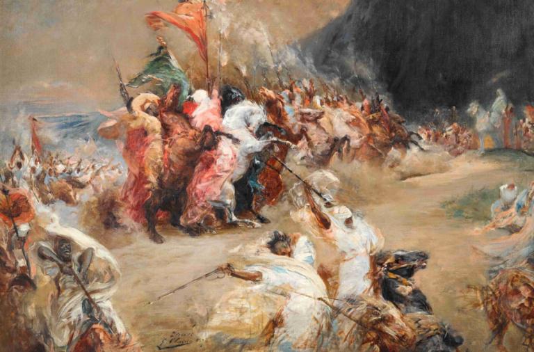 Fantasia,Georges Jules Victor Clairin,Oil Painting,Oil Painting, weapon, horse, painting (medium), riding