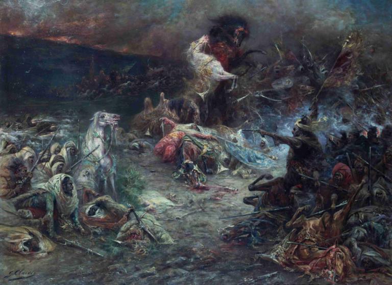 Le Carnage,大屠杀,Georges Jules Victor Clairin,乔治-儒勒-维克托-克莱因,油画,油画, 血, 死亡, 武器, 传统媒体, 尸体, 怪物, 没有人类