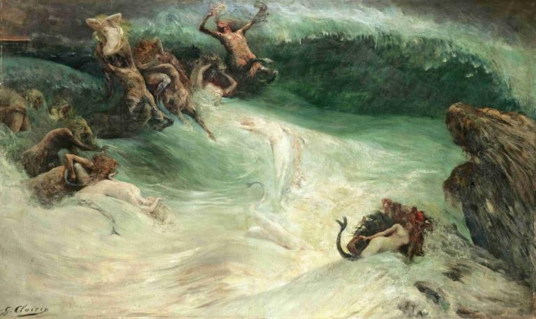 Naiades et Centaures dans les Vagues,파도 속의 나이아드와 켄타우로스,Georges Jules Victor Clairin,조르주 쥘 빅터 클레린,오일 페인팅