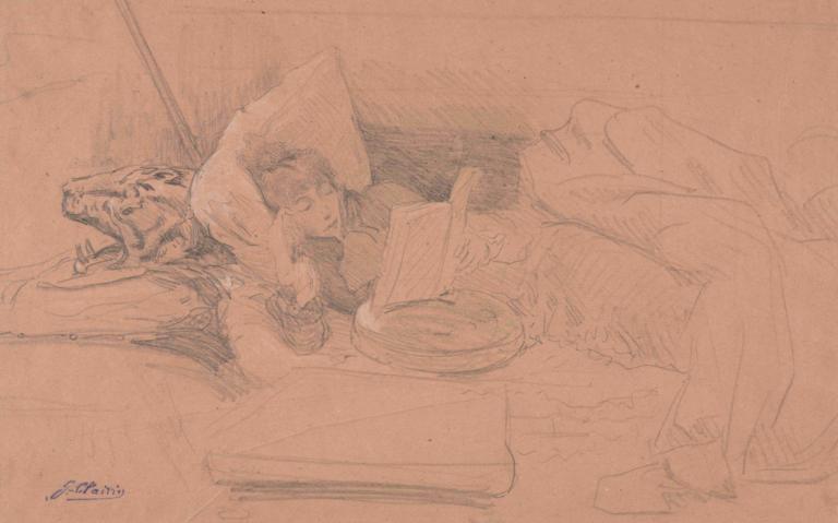 Sarah Bernhardt Reclining on a Divan, Reading,Сара Бернар, сидящая на диване, читает