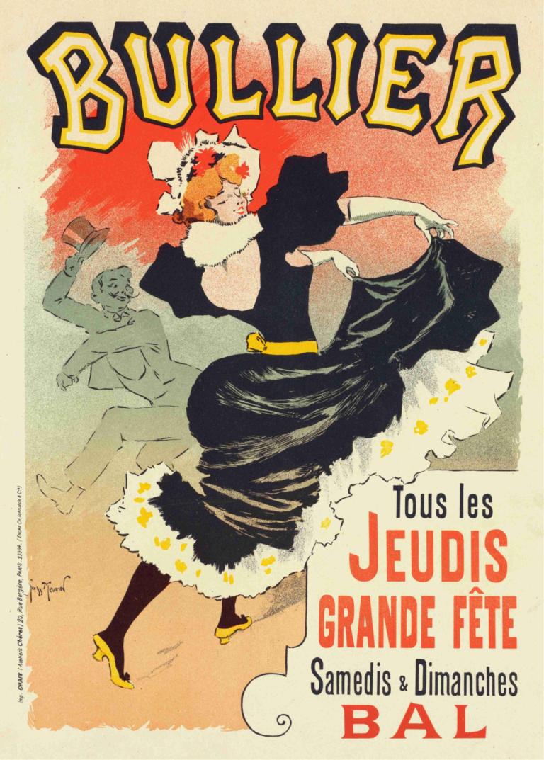 Affiche Pour Le 'bal Bullier',Georges Meunier,Illustration,Illustration, dancing, dress, 1girl, gloves