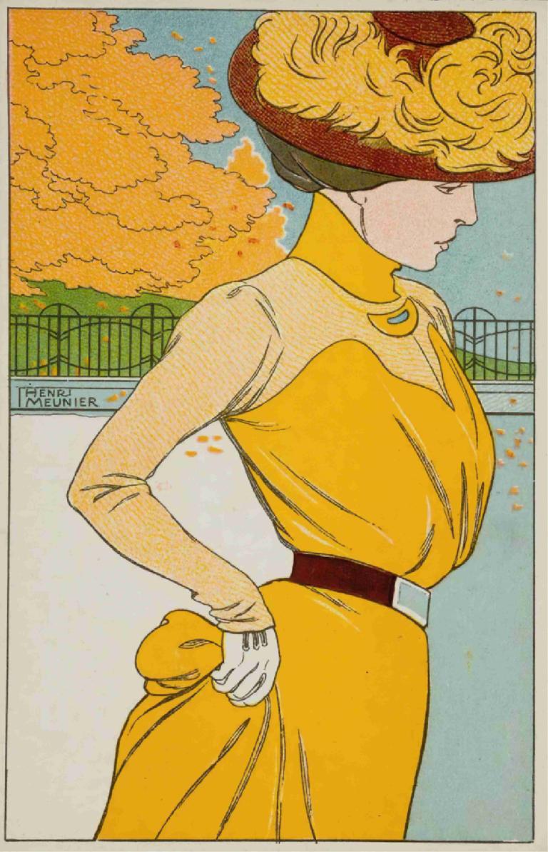 Taking a walk,Einen Spaziergang machen,Georges Meunier,Abbildung,Abbildung, Solo, 1Mädchen, Handschuhe, Kleid