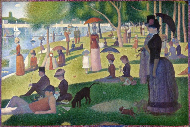 A Sunday Afternoon on the Island of La Grande Jatte,Georges Seurat,Oil Painting,Oil Painting, tree, umbrella