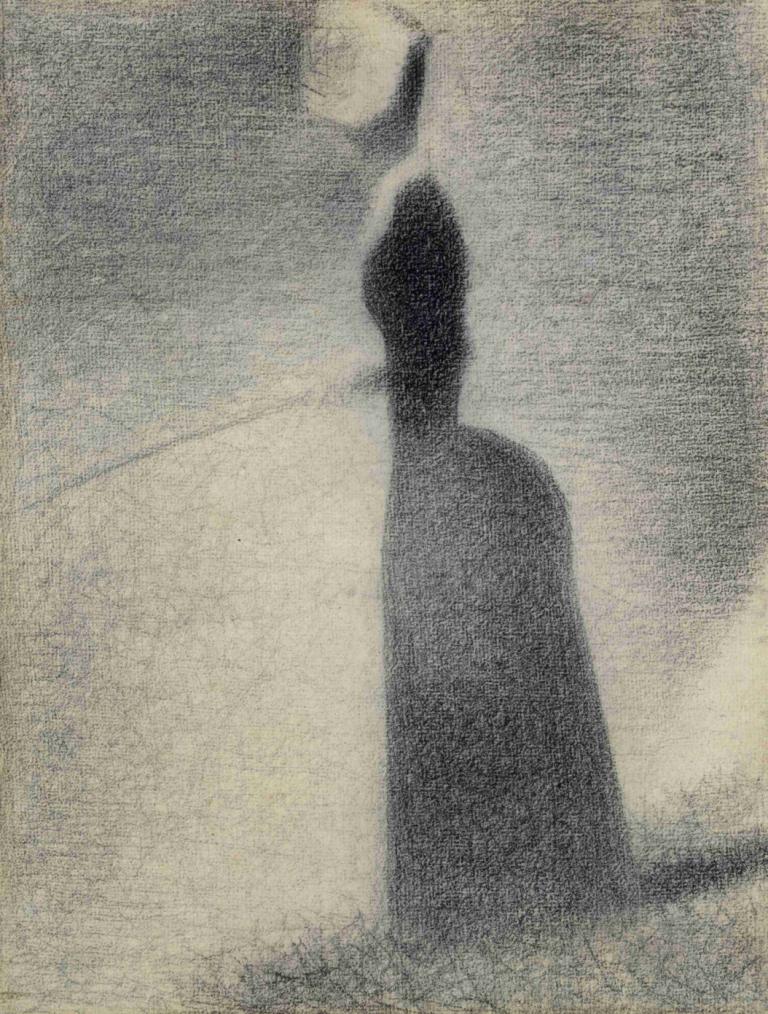 A Woman Fishing,Georges Seurat,Illustration,Illustration, no humans, solo, monochrome, traditional media