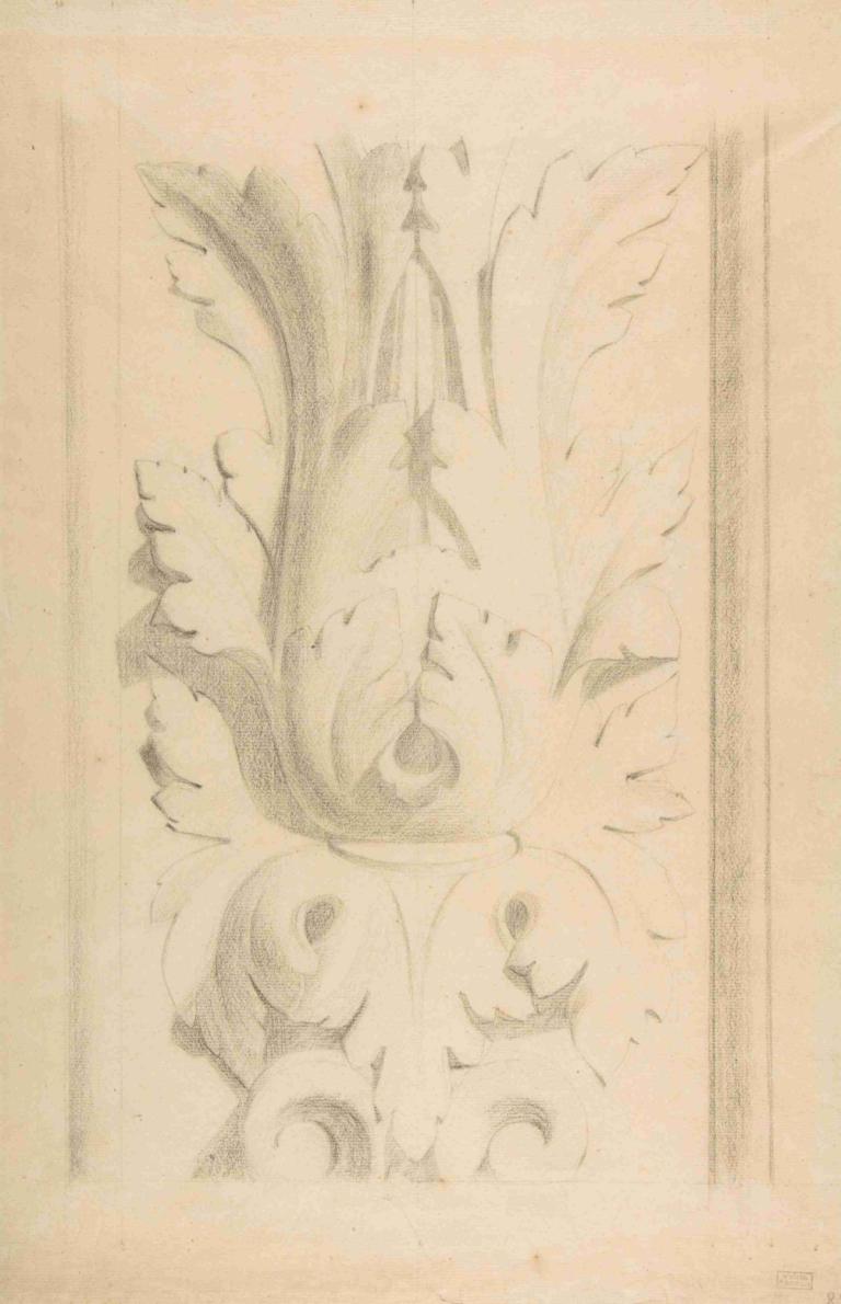 Architectural Motif; Double Acanthus Fleuron,Georges Seurat,Sketch,Sketch, monochrome, wings, no humans