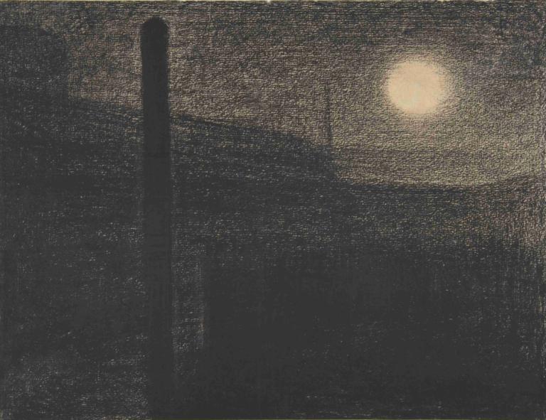 Courbevoie; Factories by Moonlight,Courbevoie; Fabriken bei Mondschein,Georges Seurat,Kupferstich,Kupferstich