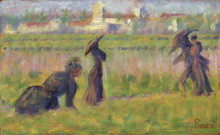 Figures in a Landscape,Figuren in einer Landschaft,Georges Seurat,Ölgemälde,Ölgemälde, draußen, Gras