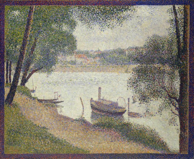 Gray Weather, Grande Jatte,Šedé počasí, Grande Jatte,Georges Seurat,Olejomalba,Olejomalba, strom, žádní lidé