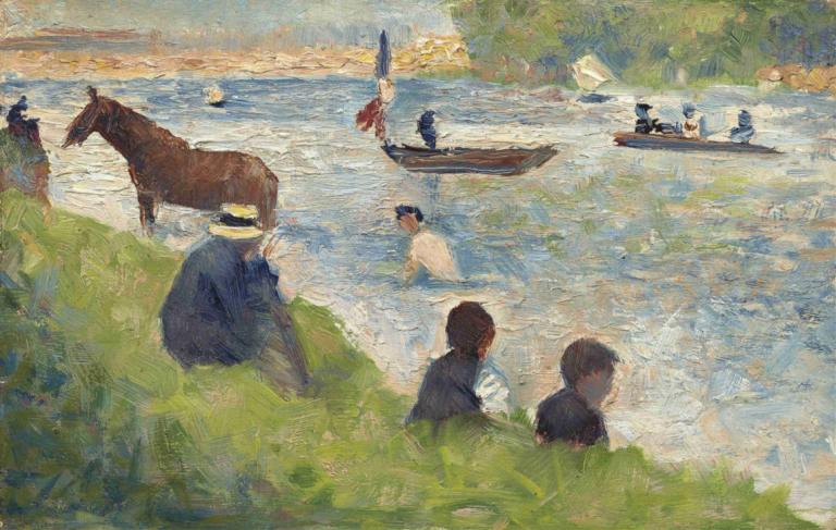 Horse and Boats (Study for  Bathers at Asnières ),Georges Seurat,Oil Painting,Oil Painting, multiple boys