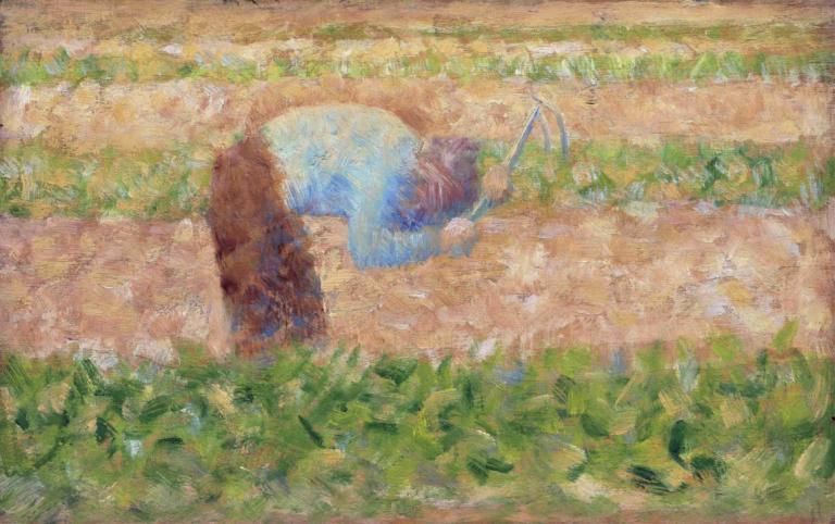 Man with a Hoe,Georges Seurat,Oil Painting,Oil Painting, no humans, pokemon (creature), grass, outdoors