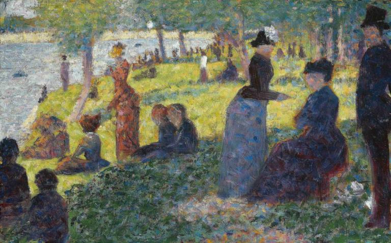 Oil Sketch for “La Grande Jatte”,Georges Seurat,Oil Painting,Oil Painting, tree, multiple boys, outdoors