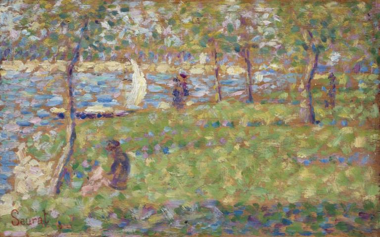 Study for  La Grande Jatte,La Grande Jatte için çalışma,Georges Seurat,Yağlı boya,Yağlı boya, ağaç