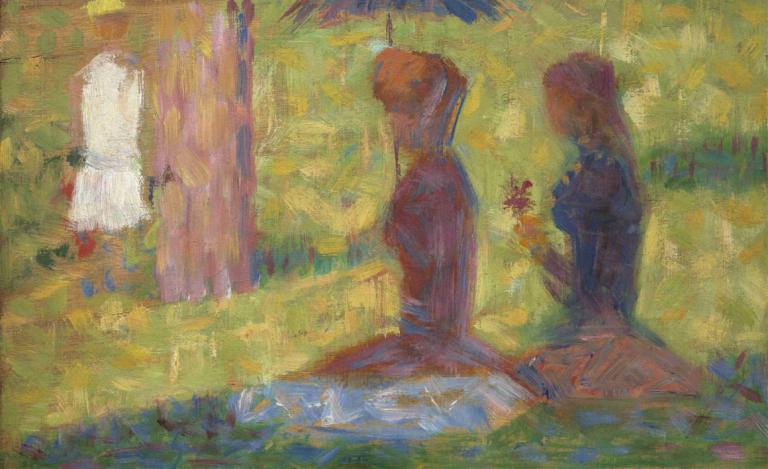 Study of Figures for La Grande Jatte,Georges Seurat,Oil Painting,Oil Painting, sitting, holding, 1girl