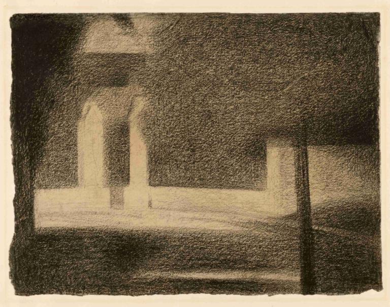 The Gateway,Georges Seurat,Copperplate Etching,Copperplate Etching, no humans, monochrome, border