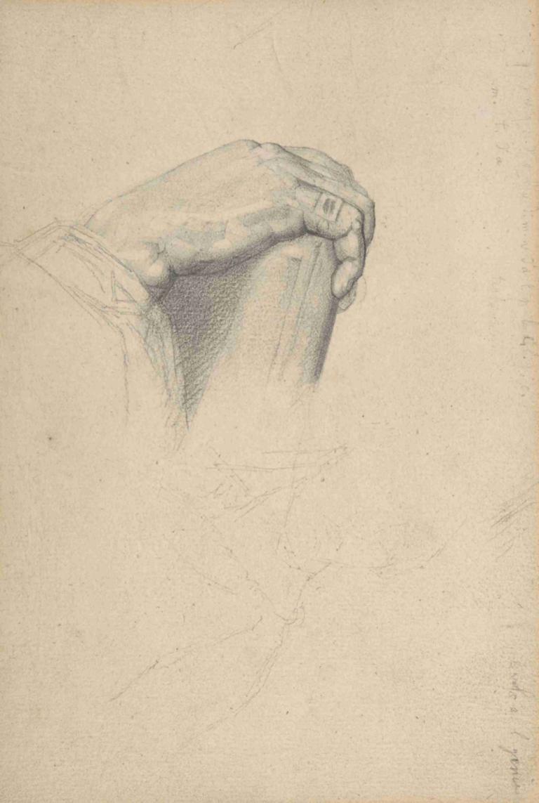 The Hand of Poussin, after Ingres,Georges Seurat,Sketch,Sketch, monochrome, sketch, traditional media, solo