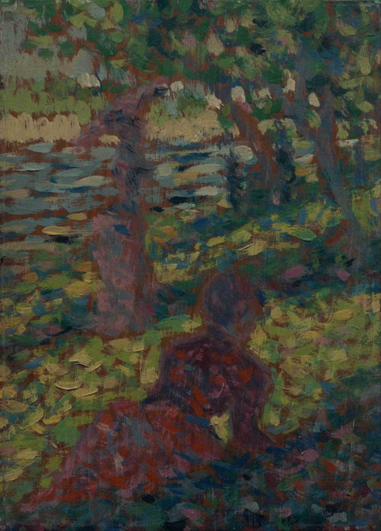 Woman in a Park,Frau in einem Park,Georges Seurat,Ölgemälde,Ölgemälde, Solo, 1Mädchen, draußen, Baum, Natur