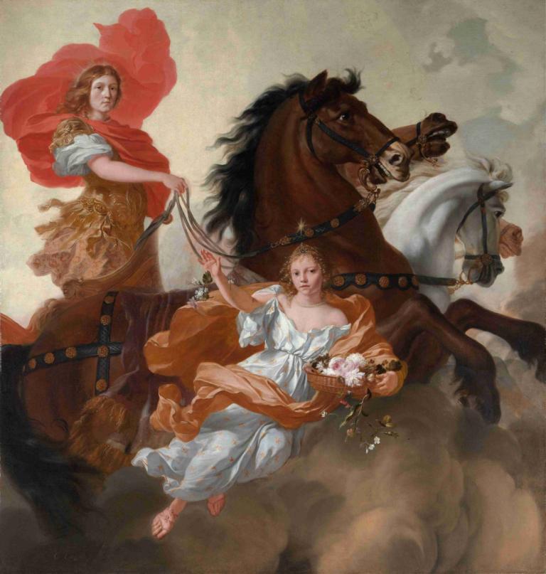 Apollo and Aurora,Gerard de Lairesse,Oil Painting,Oil Painting, fine art parody, riding, horse, barefoot