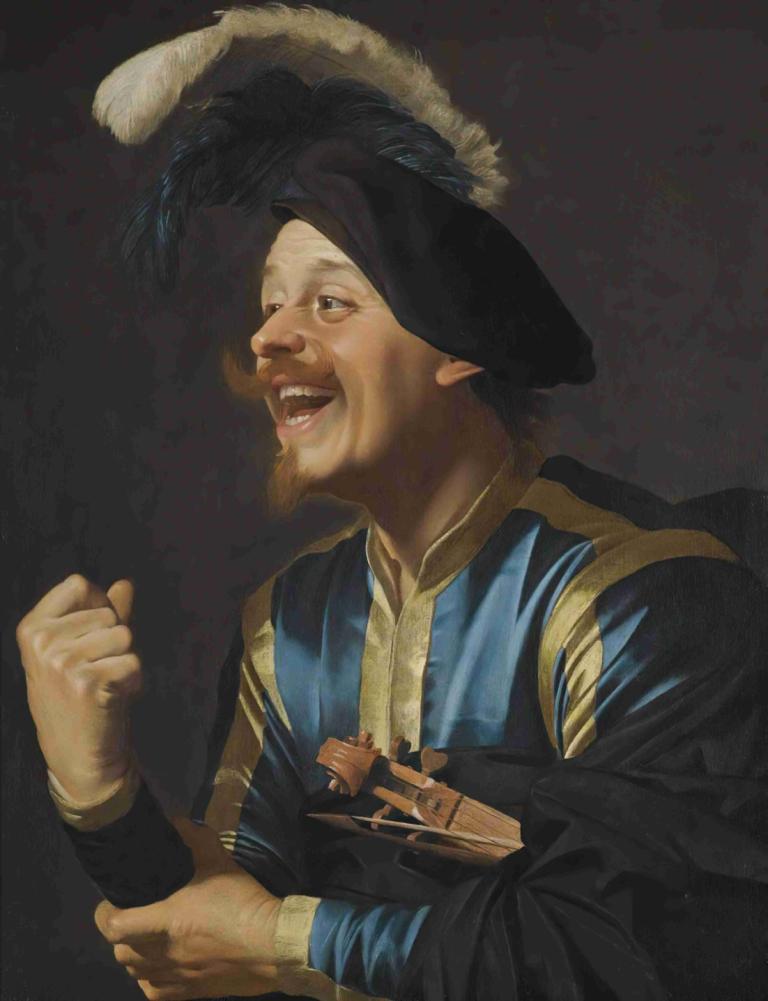 A Laughing Violinist,Смеющийся скрипач,Gerard van Honthorst,Герард ван Хонтхорст,Картина Маслом