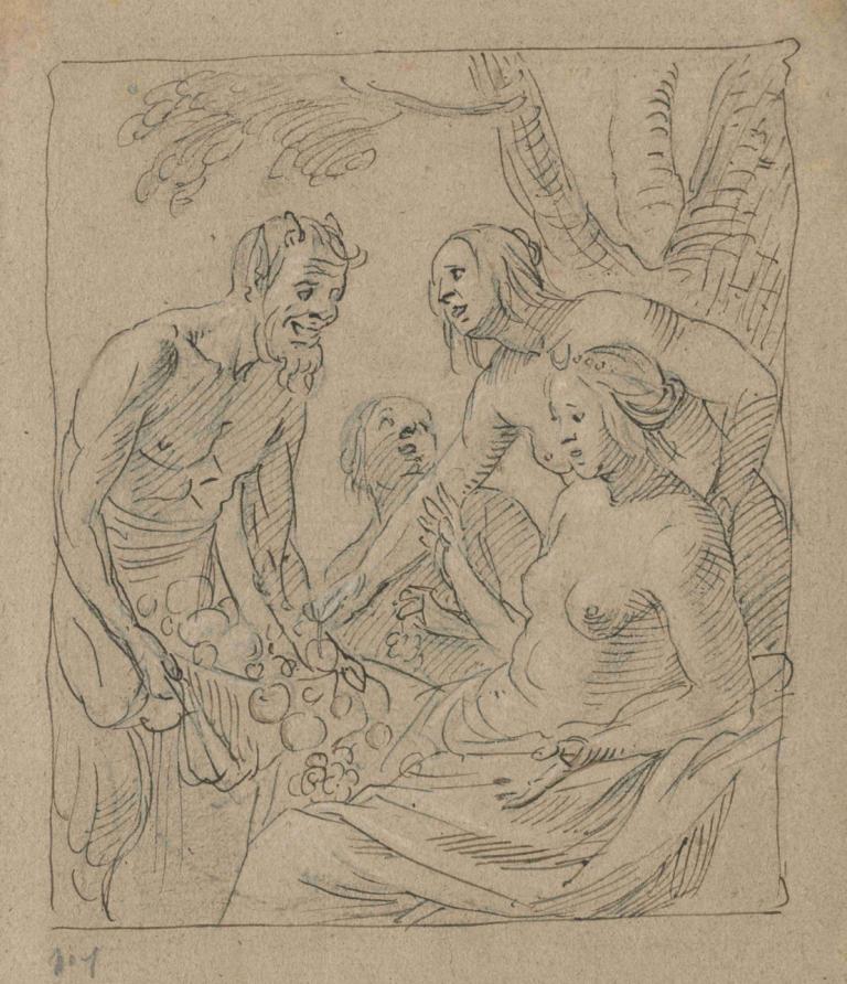 Diana and Two Nymphs Receiving Gifts from a Satyr (recto)