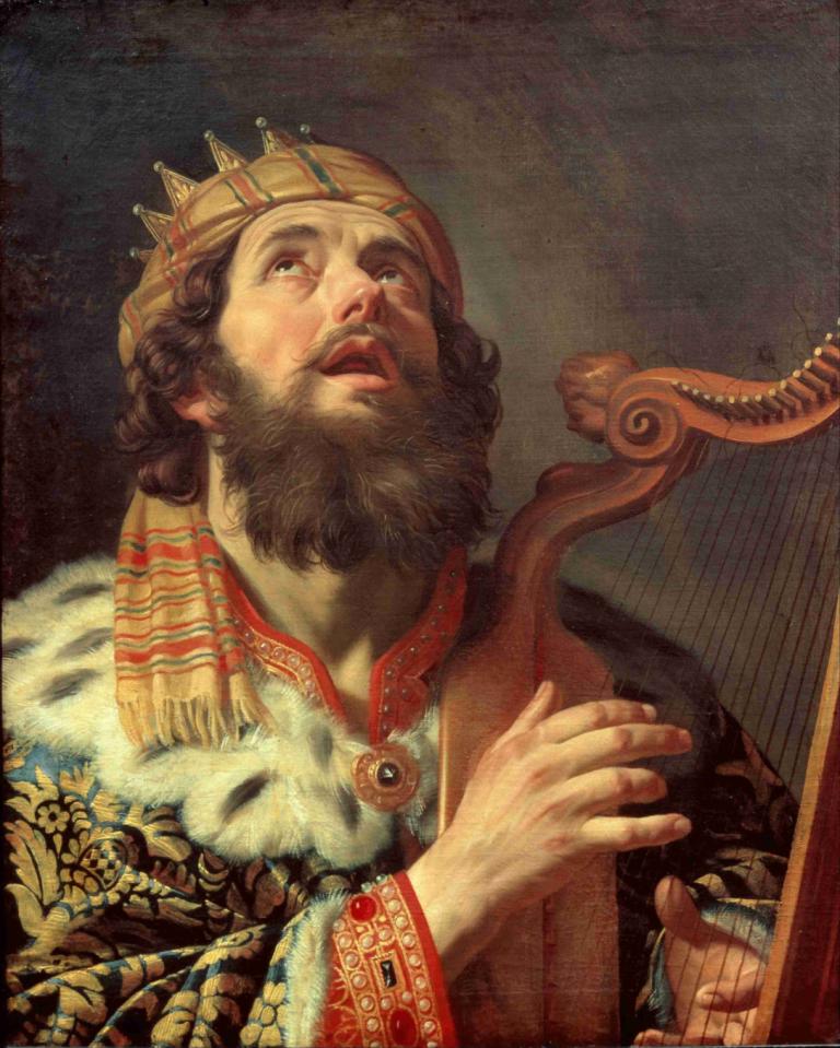 King David Playing the Harp,El rey David tocando el arpa,Gerard van Honthorst,Pintura al óleo,Pintura al óleo