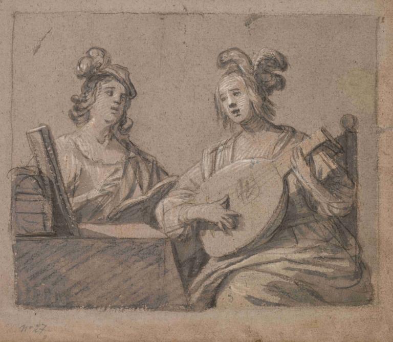 Musical Scene,Musikaliska scener,Gerard van Honthorst,Kopparplåt Etsning,Kopparplåt Etsning, svartvit