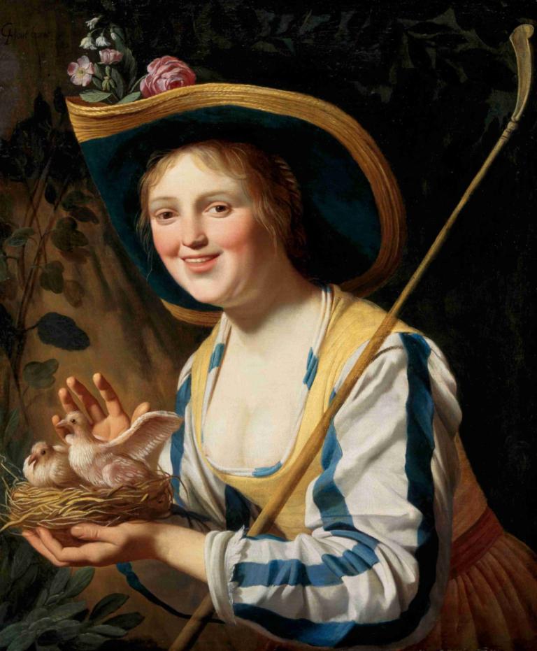 Shepherdess With Pigeons,Пастушка с голубями,Gerard van Honthorst,Герард ван Хонтхорст,Картина Маслом