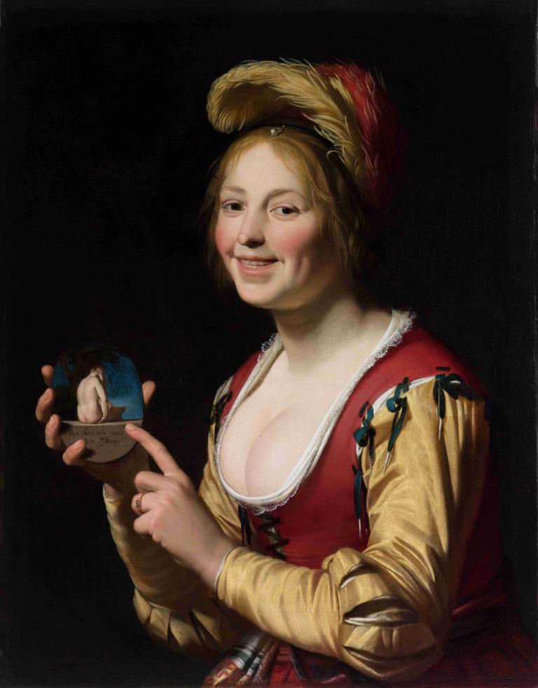 Smiling Girl, a Courtesan, Holding an Obscene Image,음란한 이미지를 들고 웃는 소녀, 창녀,Gerard van Honthorst,제라드 반 혼토르스트