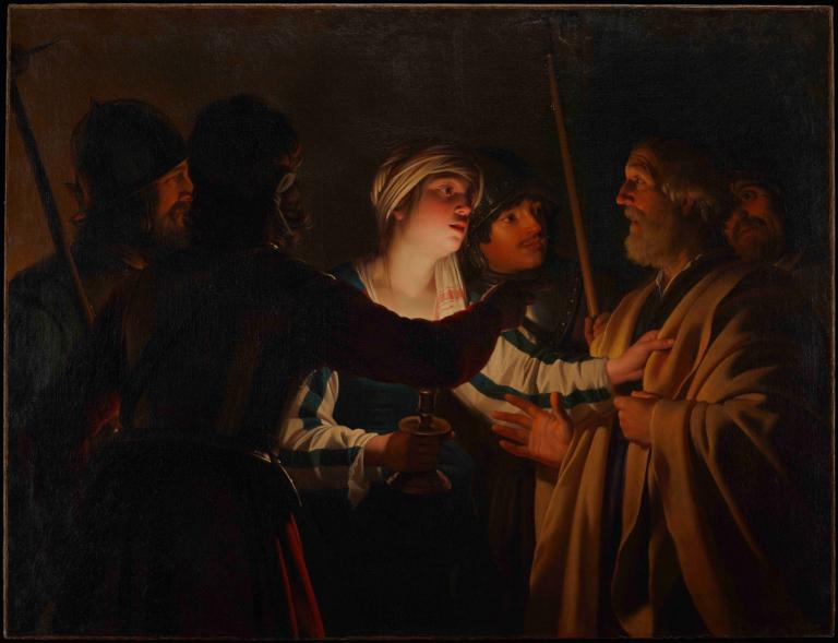 The Denial of St. Peter,Zapření svatého Petra,Gerard van Honthorst,Olejomalba,Olejomalba, více chlapců