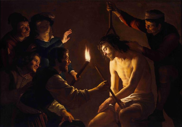 The Mocking of Christ,Gerard van Honthorst,Oil Painting,Oil Painting, fine art parody, multiple boys