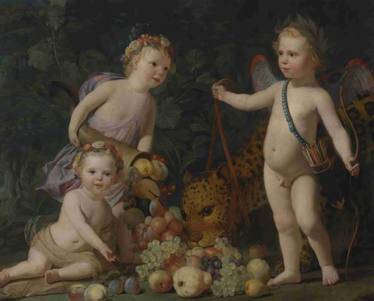 Three Children With Fruit And a Jaguar,Tři Děti S Ovocem A Jaguárem,Gerard van Honthorst,Olejomalba