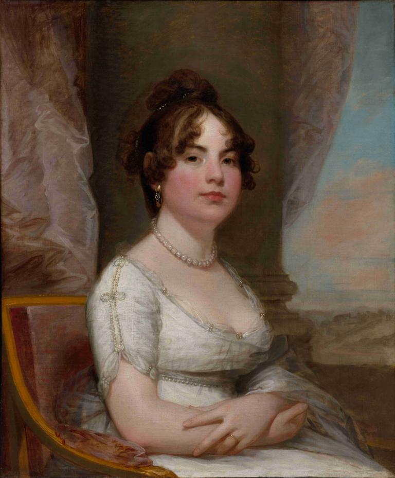 Elizabeth Beltzhoover Mason,伊丽莎白-贝尔佐佛-梅森,Gilbert Stuart,吉尔伯特-斯图亚特,油画,油画, 1个女孩, 美术模仿, 珠宝, 珍珠项链, 独奏, 项链, 裙子