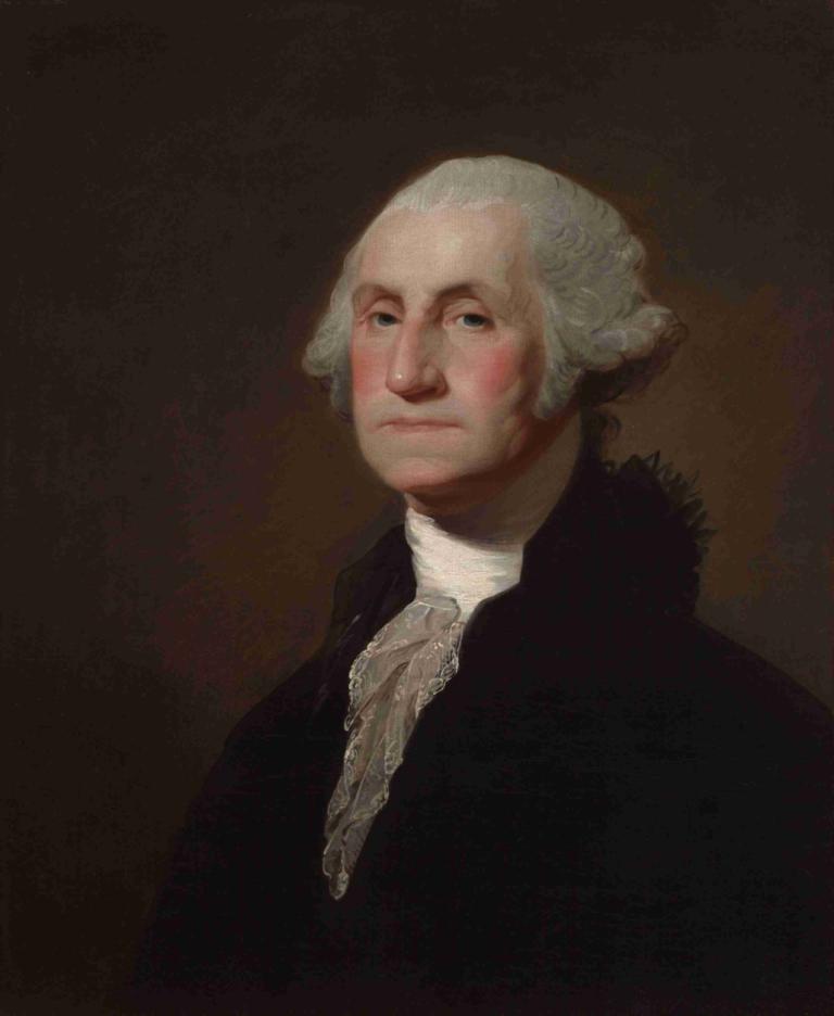 George Washington,Gilbert Stuart,Oil Painting,Oil Painting, solo, realistic, upper body, 1boy, closed mouth