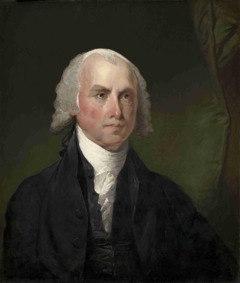 James Madison,詹姆斯-麦迪逊,Gilbert Stuart,吉尔伯特-斯图亚特,油画,油画, 独奏, 1男孩, 男性焦点, 白色的头发, 上半身, 实际的, 闭着嘴, 蓝眼睛, 白衬衫, 黑色的夹克, 衬衫