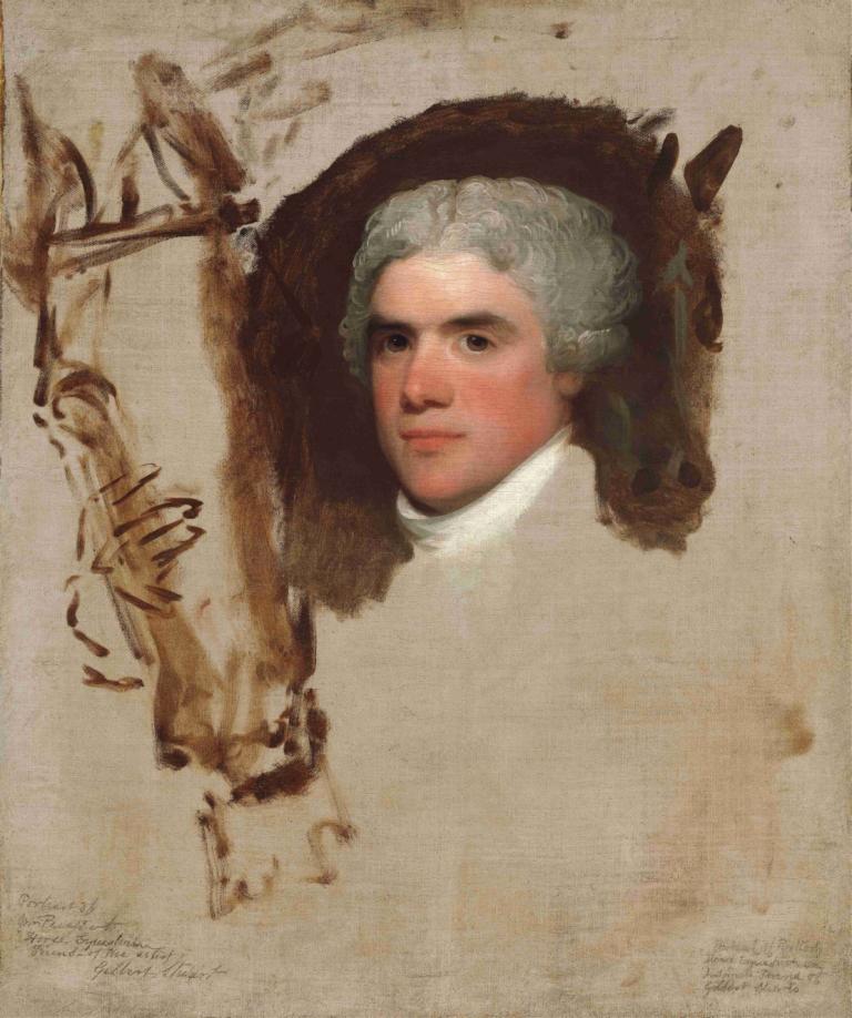 John Bill Ricketts,Gilbert Stuart,Oil Painting,Oil Painting, solo, grey hair, 1boy, male focus, closed mouth