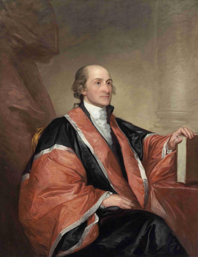 John Jay,Gilbert Stuart,Oil Painting,Oil Painting, fine art parody, solo, sitting, blonde hair, robe