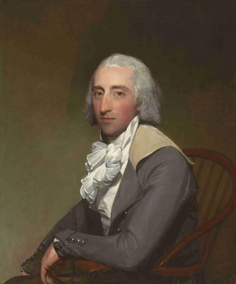 Lawrence Reid Yates,Gilbert Stuart,Oil Painting,Oil Painting, solo, fine art parody, chair, realistic