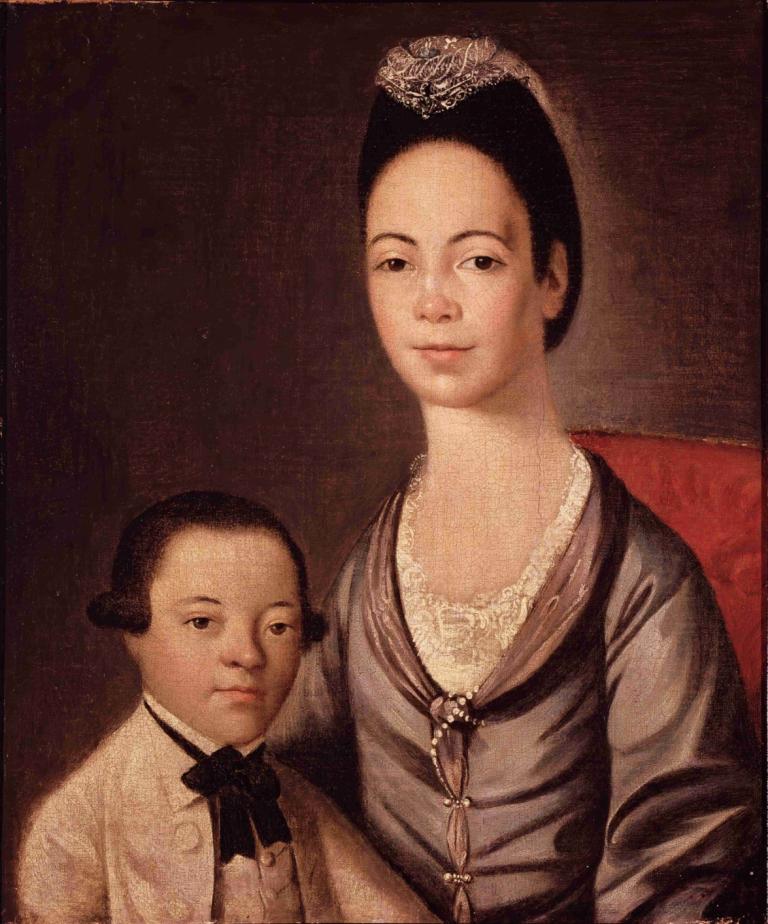 Mrs. Aaron Lopez and Her Son Joshua,Gilbert Stuart,Oil Painting,Oil Painting, realistic, fine art parody