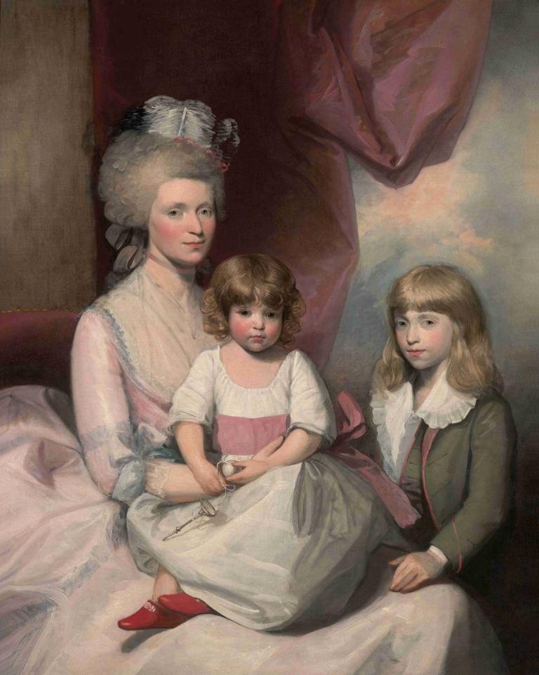 Portrait of A Family,Gilbert Stuart,Oil Painting,Oil Painting, multiple girls, fine art parody, dress, 3girls