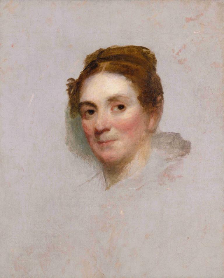 Portrait of a Lady,Gilbert Stuart,Oil Painting,Oil Painting, solo, brown hair, realistic, portrait