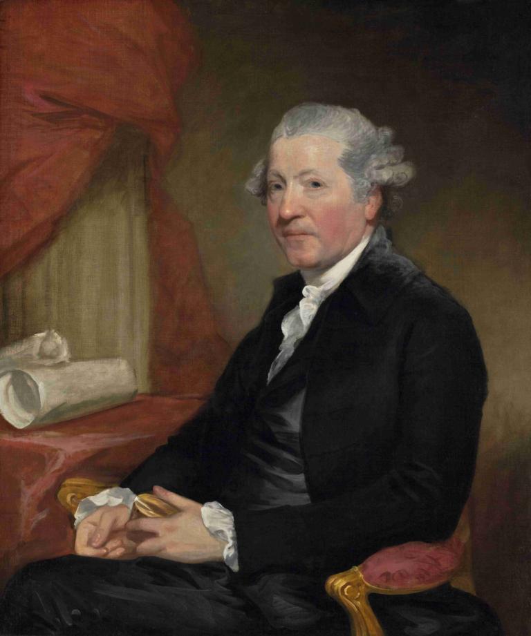 Sir Joshua Reynolds,Gilbert Stuart,Oil Painting,Oil Painting, solo, old, 1boy, fine art parody, male focus