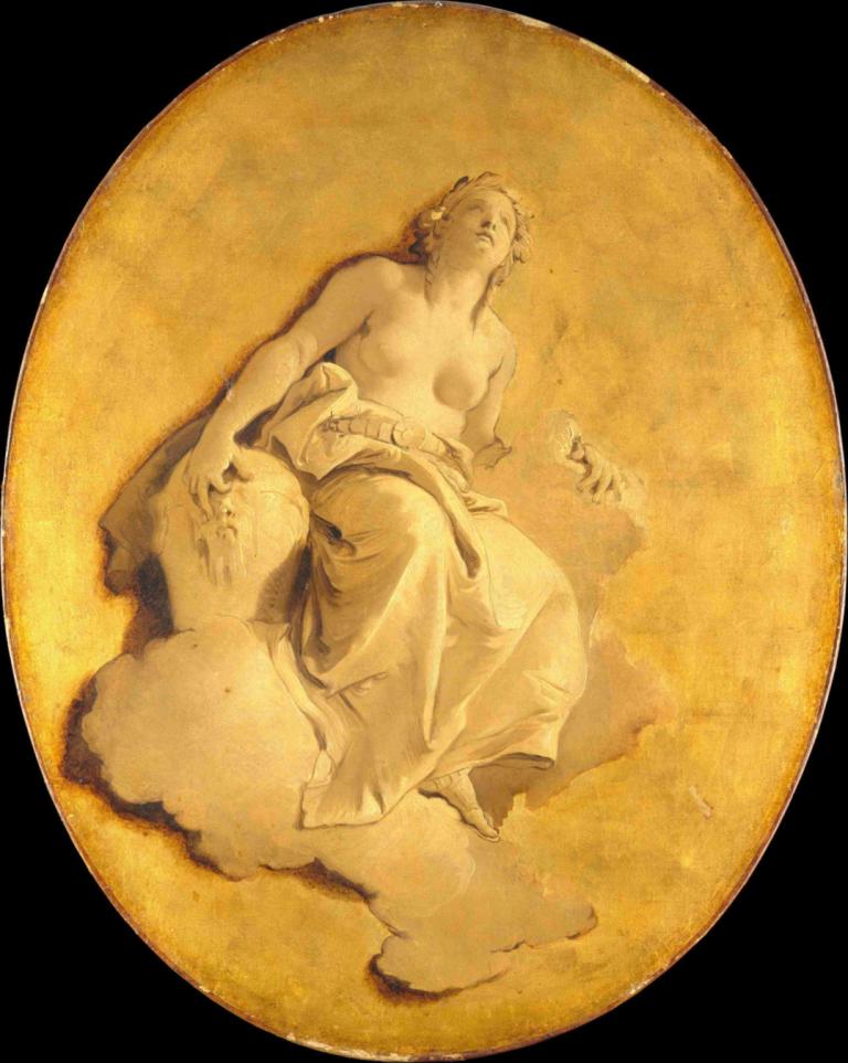 A Female Allegorical Figure,Giovanni Battista Tiepolo,Fresco,Fresco, fine art parody, 1girl, breasts, solo