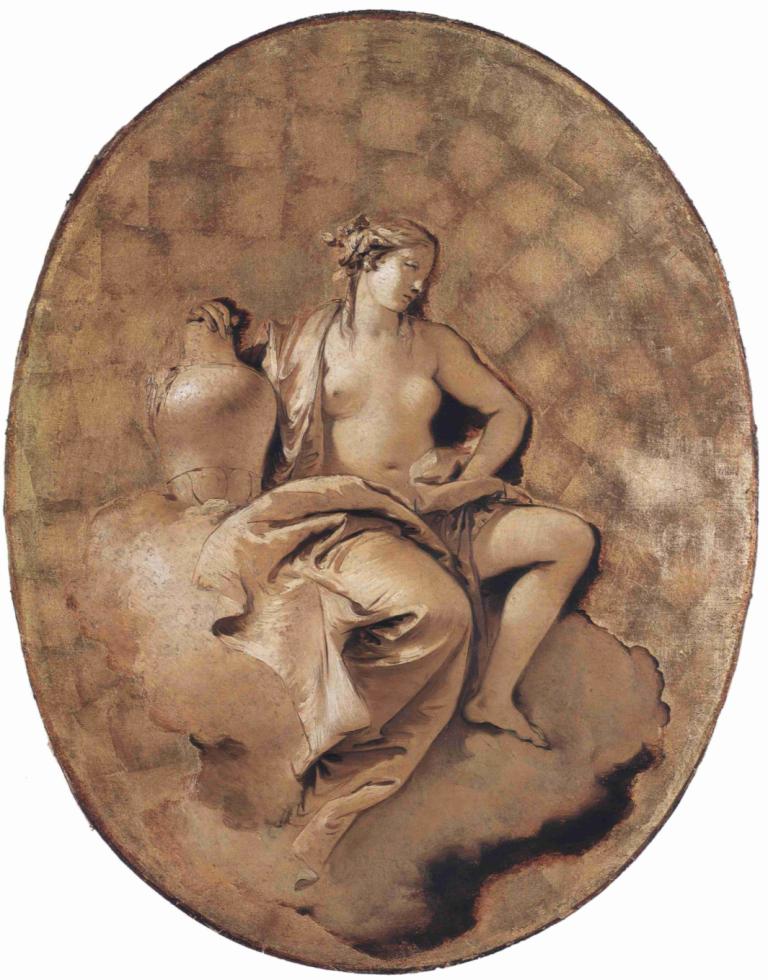 A Female Allegorical Figure,Giovanni Battista Tiepolo,Fresco,Fresco, fine art parody, 1girl, breasts