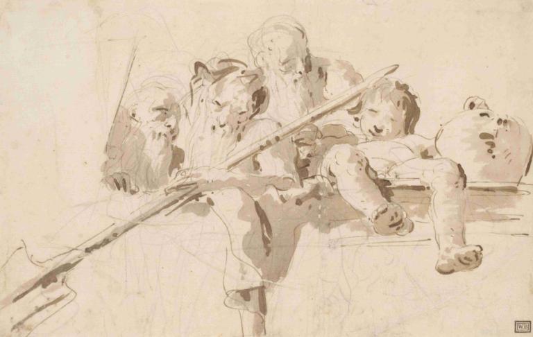 A River God and Other Figures on a Parapet,Речной бог и другие фигуры на парапете,Giovanni Battista Tiepolo