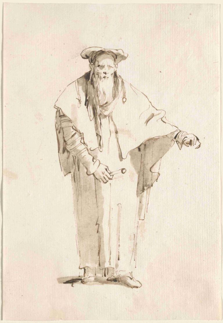 A Standing Oriental Holding a Rod,En stående orientaler, der holder en stang,Giovanni Battista Tiepolo,Skitse