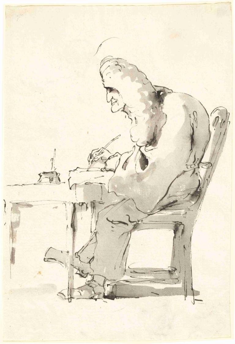 A Venetian Lawyer at His Desk,Giovanni Battista Tiepolo,Sketch,Sketch, solo, chair, sitting, monochrome